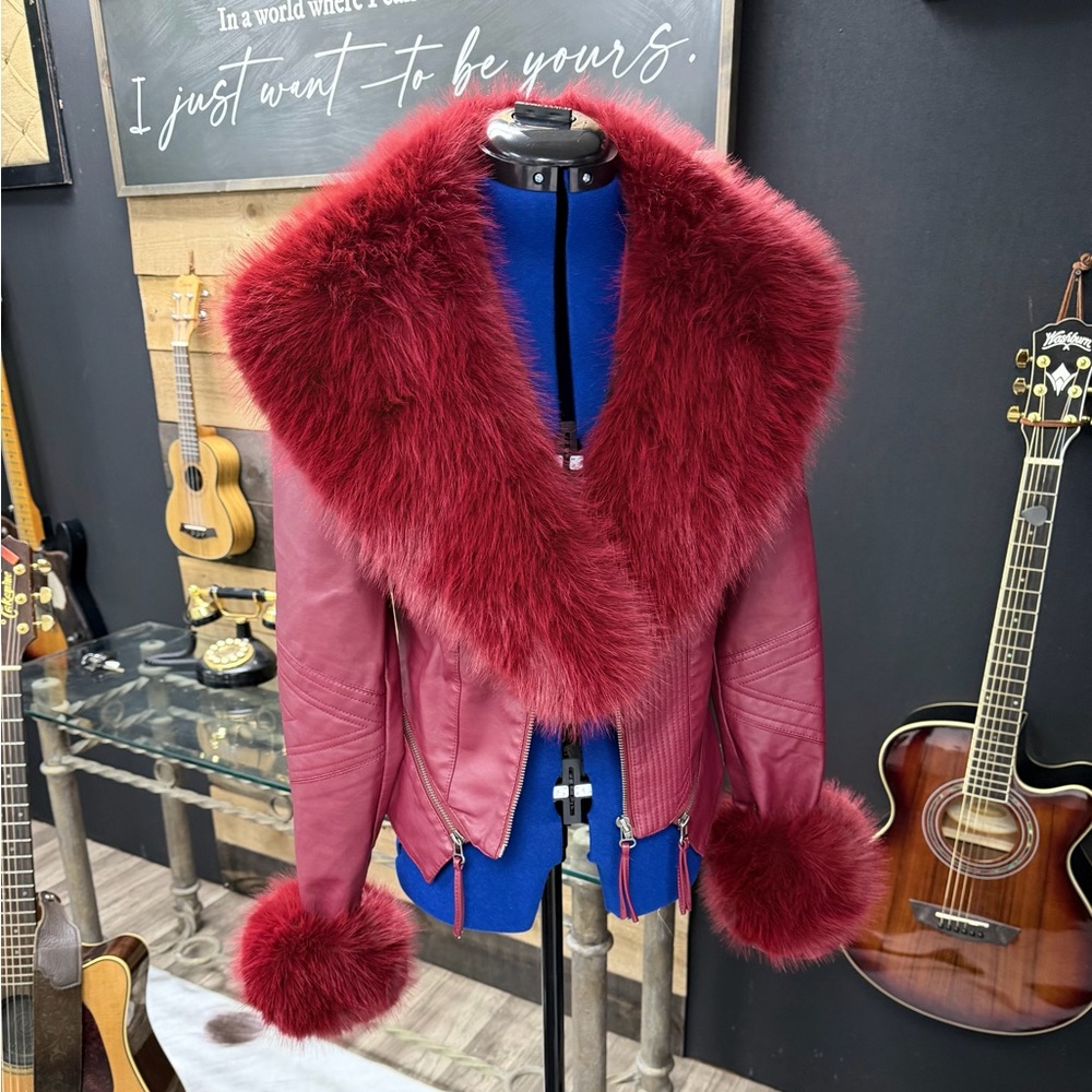 Custom Burgundy Fur and Leather Jacket